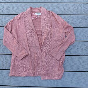 Kasper Womens Large Open Front Cardigan Pink Glitter Sweater NWT